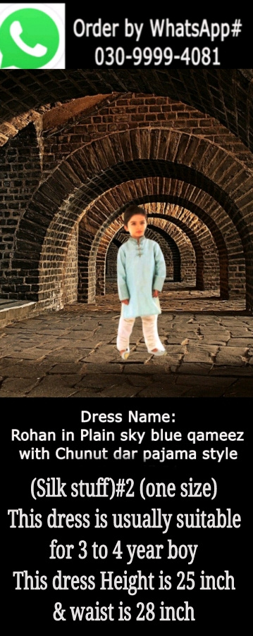 Rohan in plain Sky Blue kameez with Chunut dar Pajama Style ( Silk Stuff ) #2 (one size)