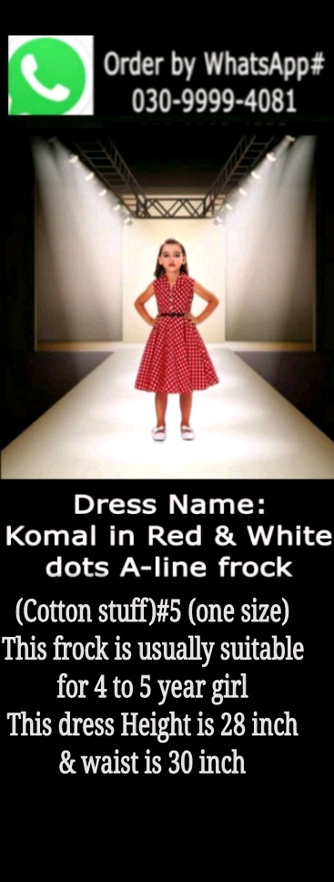 Komal in Red & White dots A- Line Frock ( Cotton Stuff ) #5 (one size)