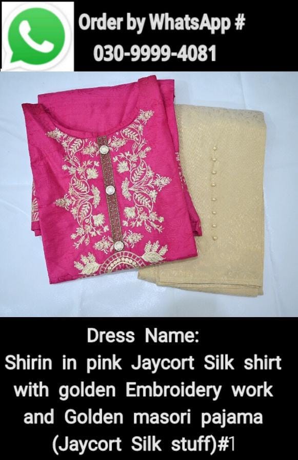 Shirin in pink jaycort silk shirt with golden embroidery work and golden masori pajama (jaycort silk stuff)#1 - Image 2