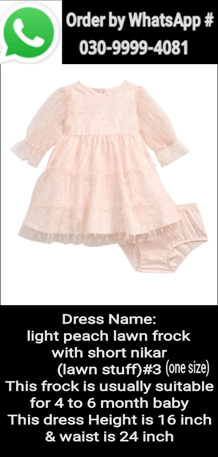 Light peach lawn frock with short nikar (lawn stuff)#3 (one size)