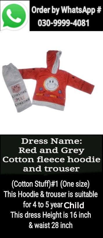 Red & grey cotton fleece hoodie and trouser (cotton stuff)#1 ( one size)