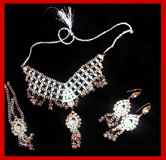 Imitation Jewellery no 08 silver & brown zarkoon antique necklace with ear rings and bindiya