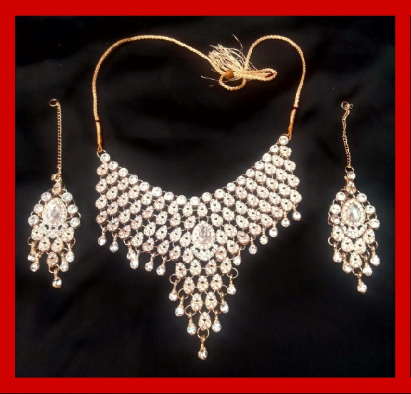 Imitation Jewellery no 09 golden & silver zarkoon bib necklace with ear rings