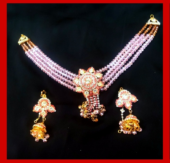 Imitation Jewellery no 12 golden pink white crystals collar necklace with earrings
