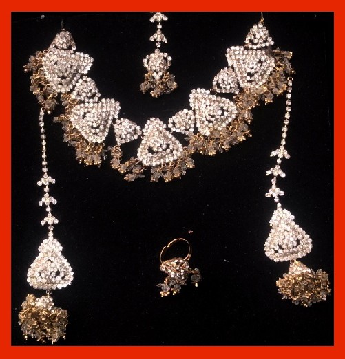 Imitation Jewellery no 54 Silver  & hazel zarkoon necklace with ear rings and bindiya