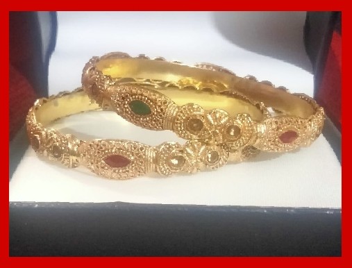 Imitation Jewellery no 59 golden net design bangles with green & red zarkoon