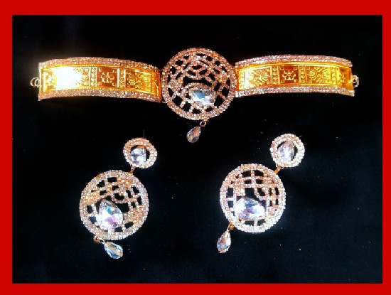 Imitation Jewellery no 29 golden & white zarkoon choker necklace with earrings