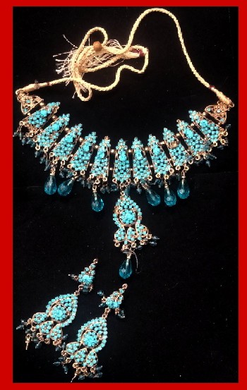 Imitation Jewellery no 35 golden & ferozi zarkoon necklace with earrings