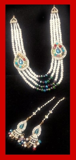 Imitation Jewellery no 38 white crystals & multi zarkoon statement necklace with earrings