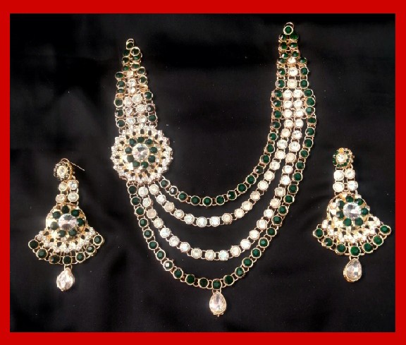 Imitation Jewellery no 46 silver & green zarkoon statement necklace with earrings