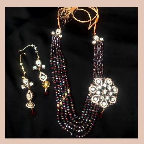 Imitation Jewellery no 47 golden black multi crystals statement necklace with earrings