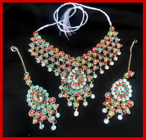 Imitation Jewellery no 53 silver multi zarkoon necklace with earrings