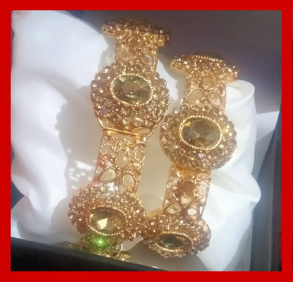 Imitation Jewellery no 64 golden net design with light Moss green zarkoon karay